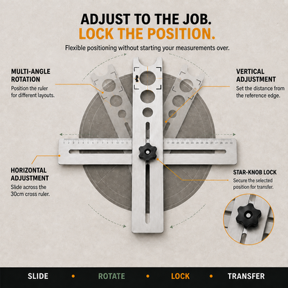 Stainless Steel Tile Positioning Ruler Adjustable Drill Guide & Measuring Tool for Ceramic, Marble & Wall Tile