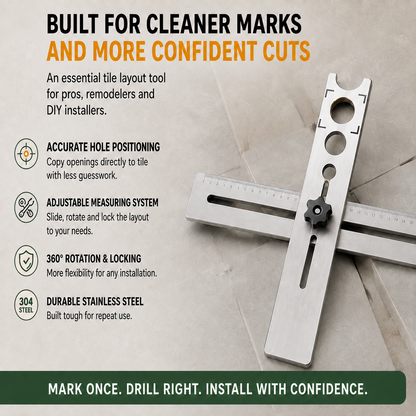Stainless Steel Tile Positioning Ruler Adjustable Drill Guide & Measuring Tool for Ceramic, Marble & Wall Tile