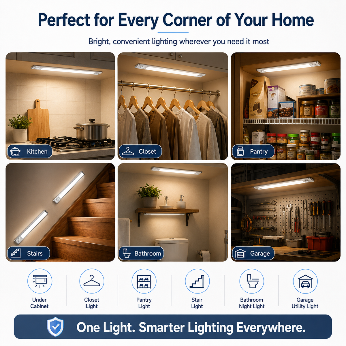 Rechargeable Motion Sensor Under Cabinet Light 76 LED, 3 Color Temperatures, Dimmable Magnetic Closet Light