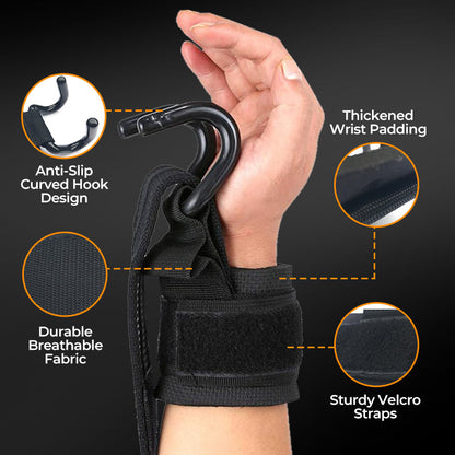 Heavy Duty Weight Lifting Wrist Hook Straps - Non-Slip Gym Wrist Support Hooks for Powerlifting & Deadlift