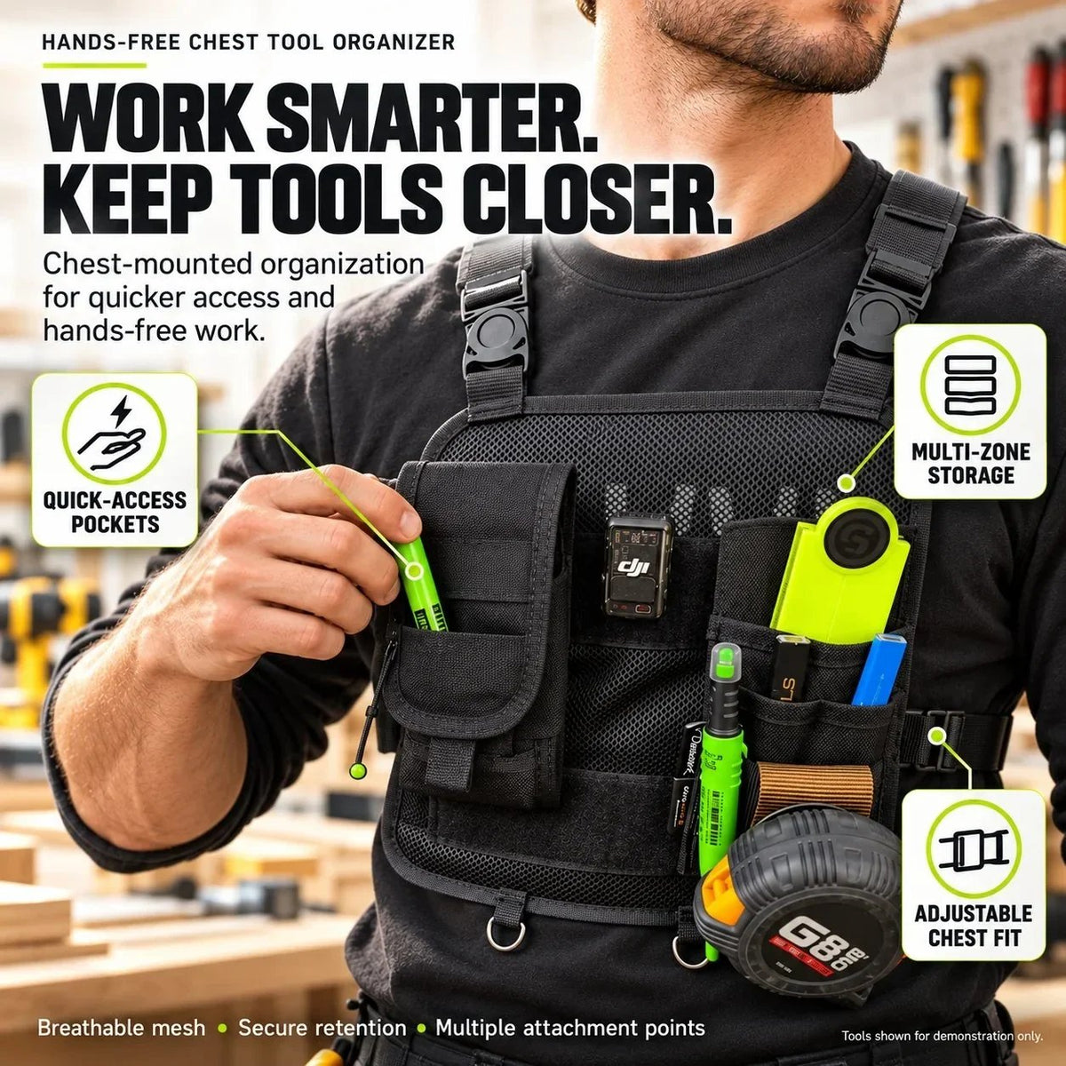 Hands-Free Multi-Pocket Chest Tool Organizer Keep Every Essential Within Reach