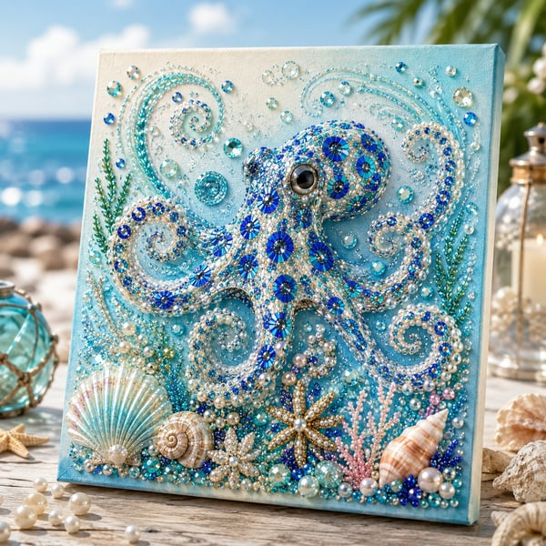 Ocean Theme Pearl Art DIY Kit Relaxing DIY Craft to Create Stunning Coastal Artwork