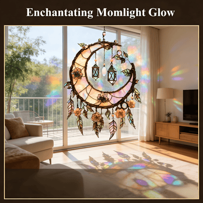 Hand-Painted Moon and Floral Window Decor