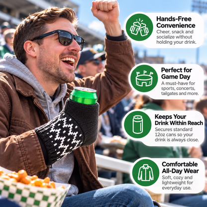 Hands-Free Wearable Can Holder Cozy Knit Drink Sleeve for Game Day