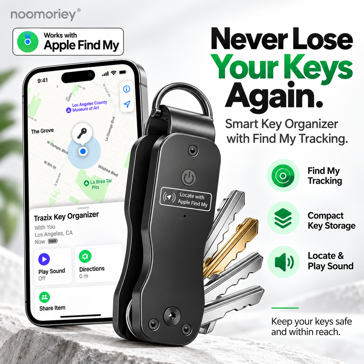 Smart Key Organizer with Find My Tracking & Sound Alert