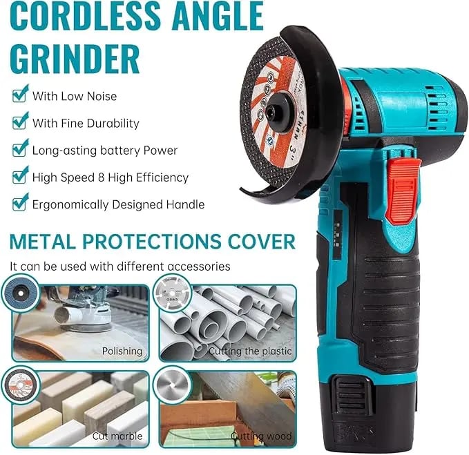 Cordless Mini Angle Grinder 19500RPM, 12V, Dual Battery, Compact & Powerful!