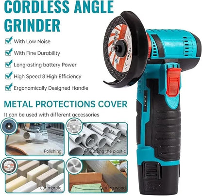 Cordless Mini Angle Grinder 19500RPM, 12V, Dual Battery, Compact & Powerful!