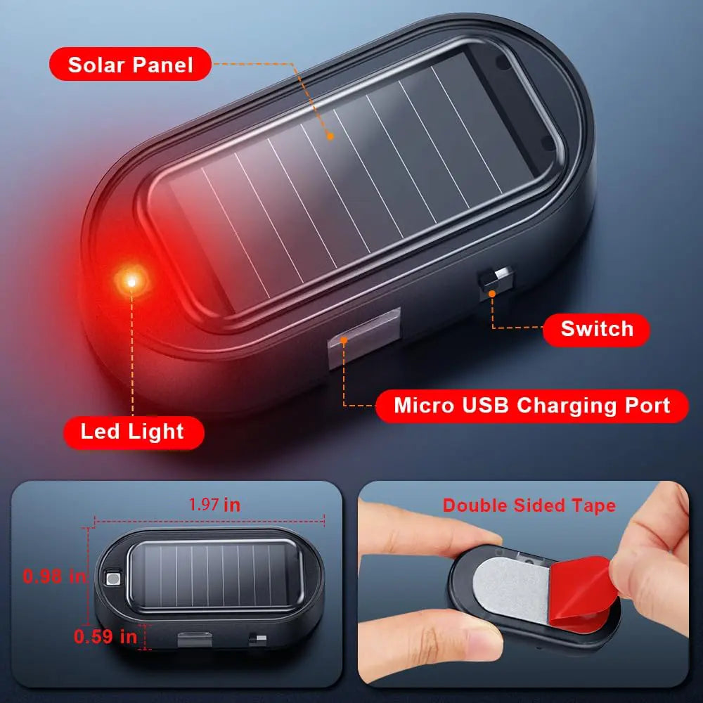 Solar Car Security Warning Light – Simulated LED Anti-Theft Indicator