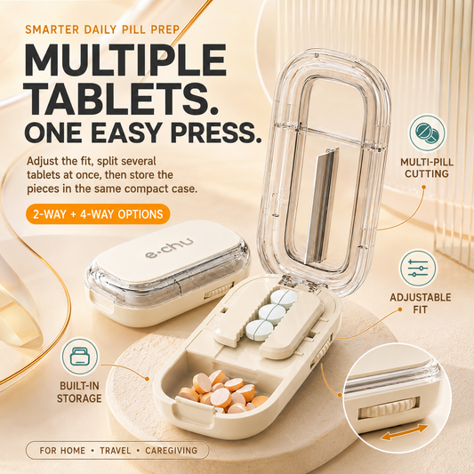 2-in-1 Adjustable Multi-Pill Cutter & Storage Case 2-Way or 4-Way