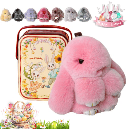 Easter Cute Bunny Plush Keychain - Iron Box Gift Option, Easter Sweet Surprise