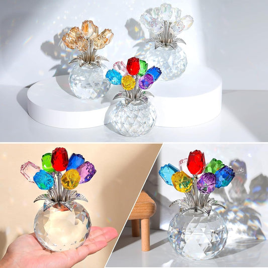 Crystal Colorful Rose Flower Vase