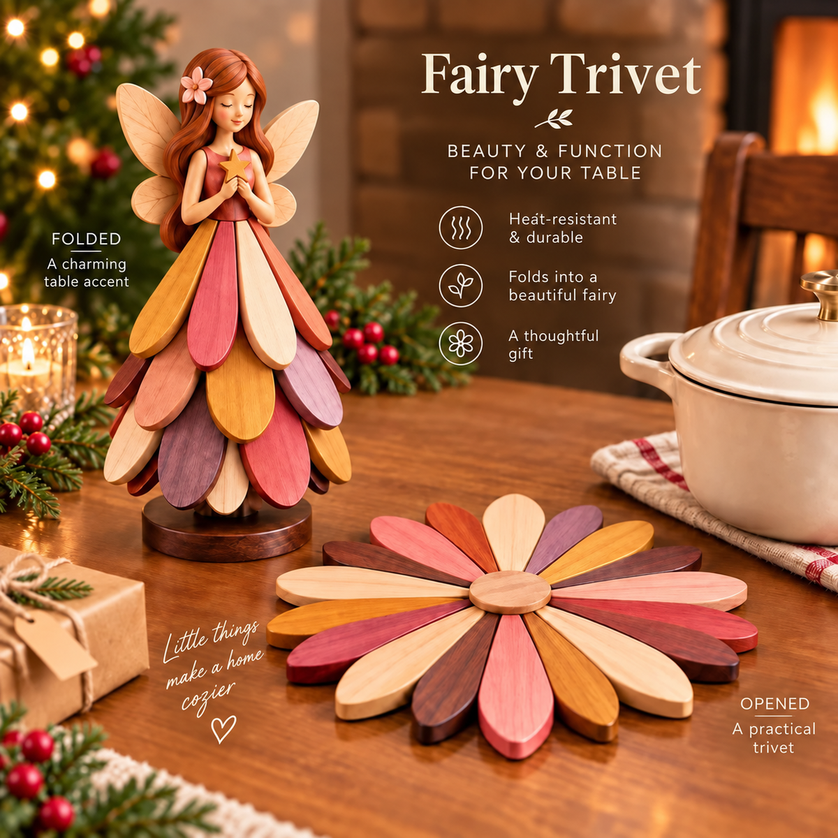 Fairy Bloom Trivet Foldable Fairy Decor & Heat-Resistant Table Protector