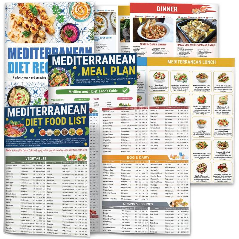 3-Pack Mediterranean Diet Chart Food List 2026, Mediterranean Ingredient Meal Plan