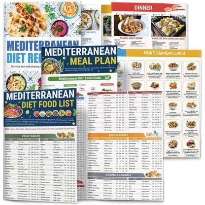 3-Pack Mediterranean Diet Chart Food List 2026, Mediterranean Ingredient Meal Plan