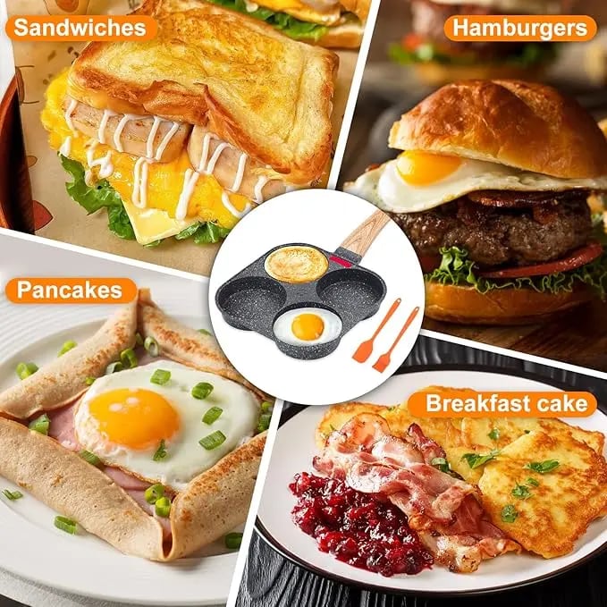 Multifunctional 4 Holes Skillet With Handle Wooden Handle