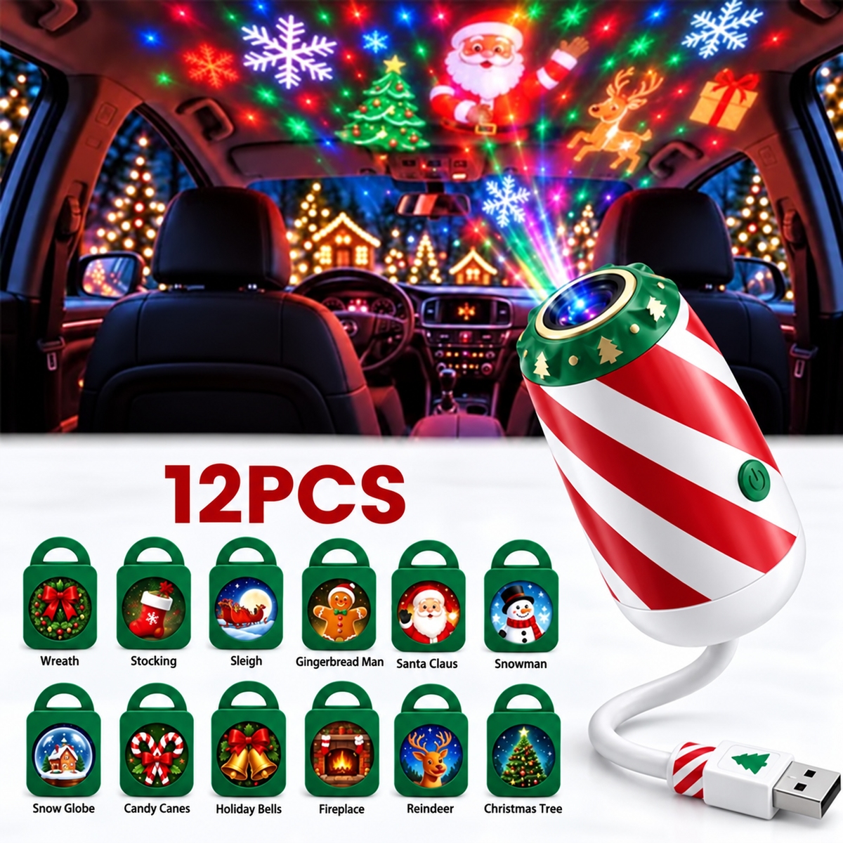 🎅🌠🎄 Merry Ride Christmas Car Projector Light – 5D Festive Projection Effect！