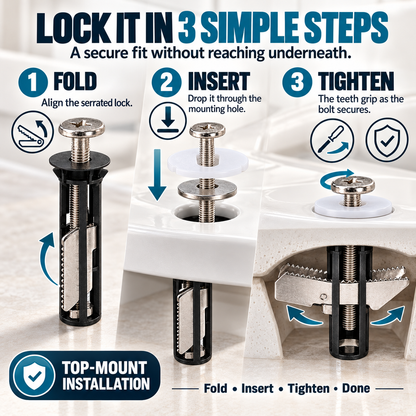 Universal Locking Toilet Seat Fixing Bolt 304 Stainless Steel Quick-Lock Kit with 2 Washers