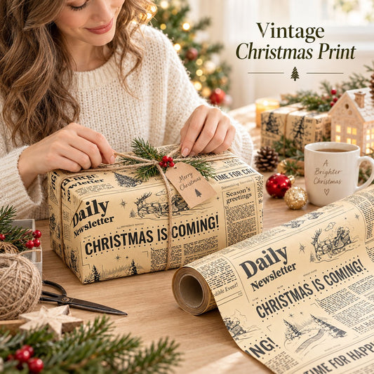 Retro Newspaper Christmas Paper Roll