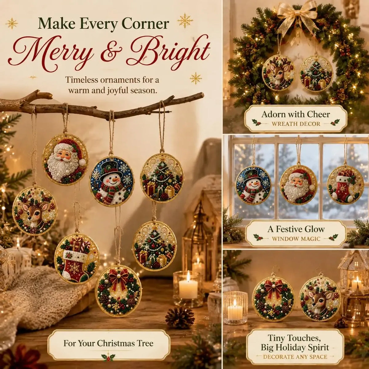 6Pcs/12Pcs Christmas DIY Diamond Painting Ornaments Kit, Xmas Tree Hanging Pendant