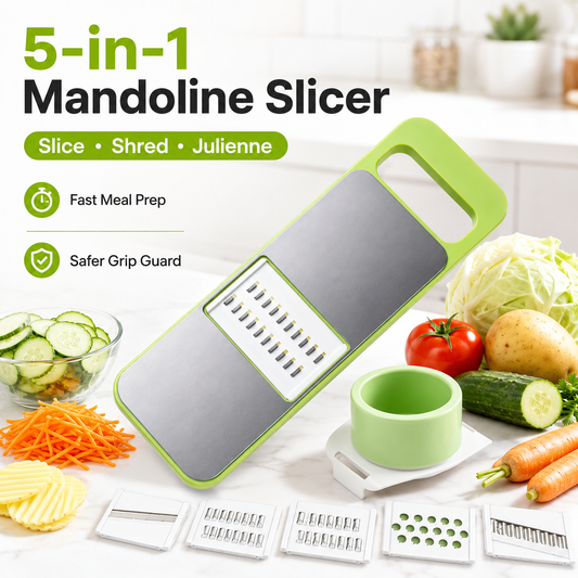 5-in-1 Multifunction Vegetable Slicer & Grater Interchangeable Kitchen Food Prep Cutter