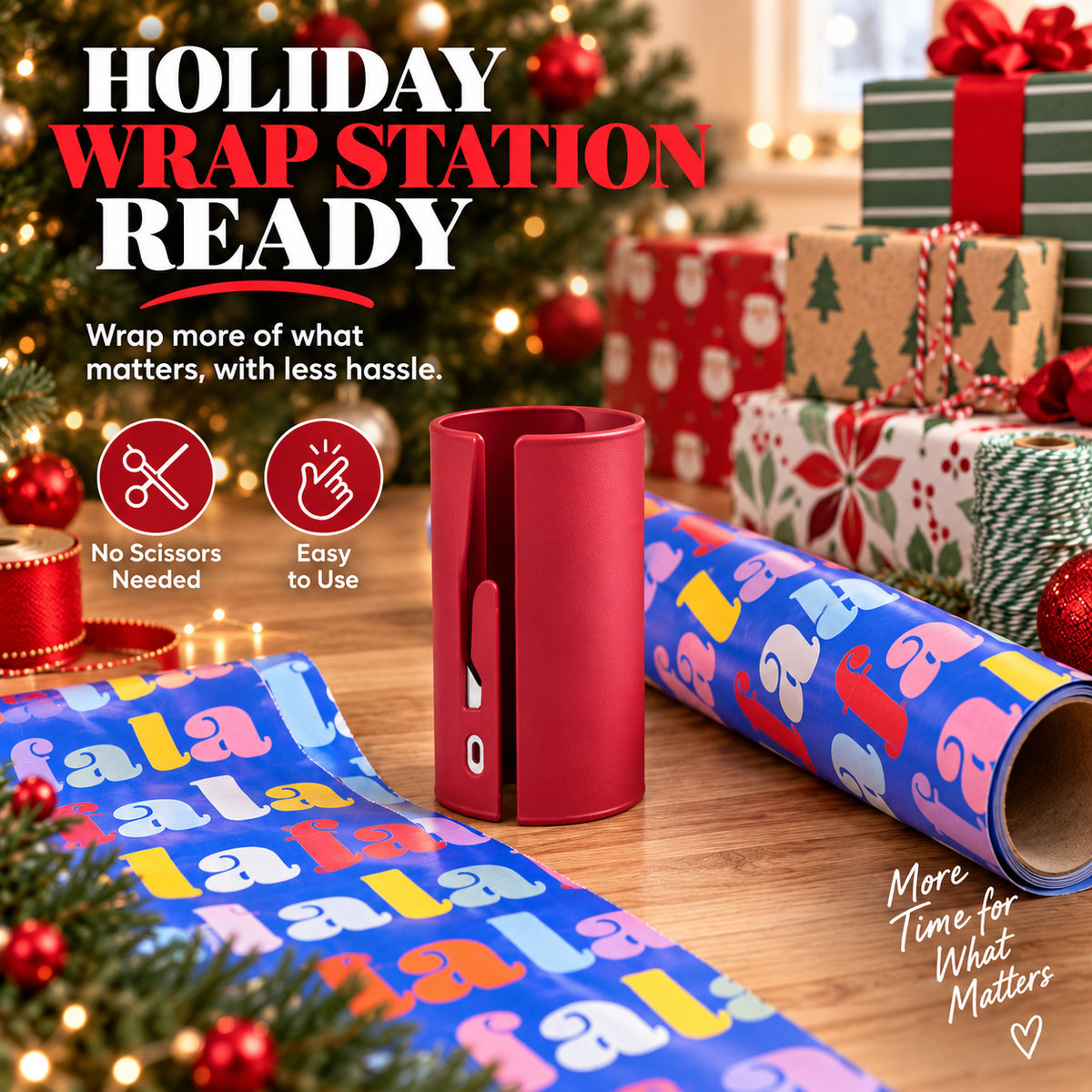 One-Slide Gift Wrap Cutter Clean, Straight Wrapping Paper Cuts Without Scissors