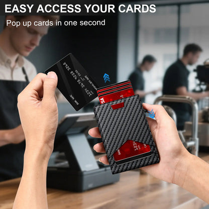Men's RFID Minimalist Bifold Wallet - 1 ID Window, Pop Up Card Holder, Money Clip