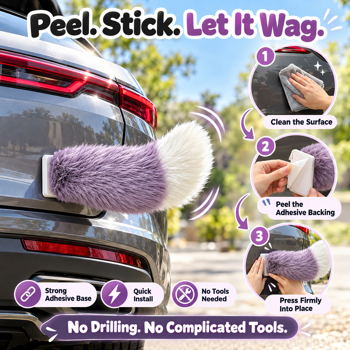 Remote Control Moving Car Tail USB Rechargeable Fluffy Vehicle Decoration
