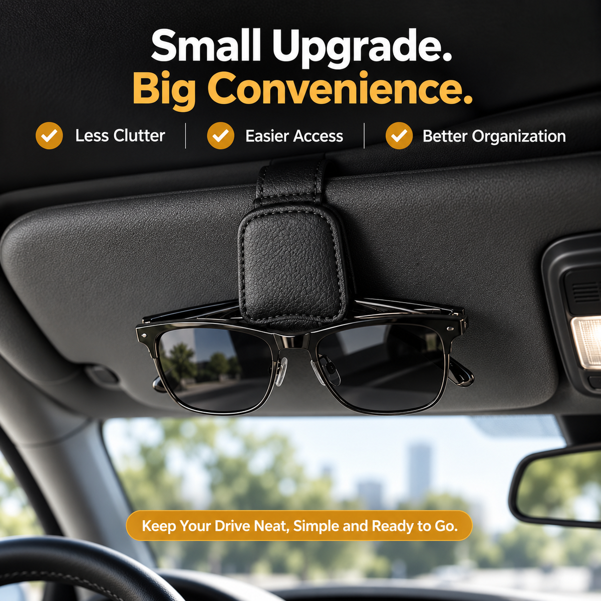 Magnetic Sun Visor Organizer Leather Sunglasses, Card & Ticket Holder