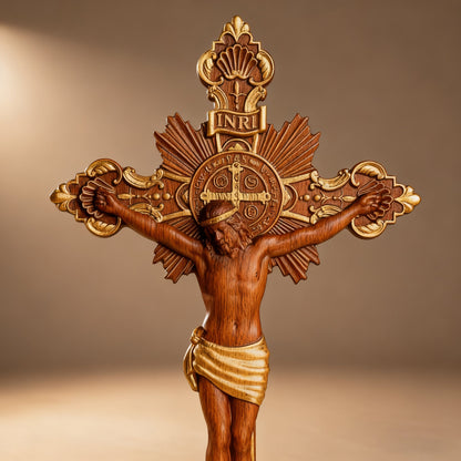 St. Benedict Exorcism Cross wood carved - Bless you and your family