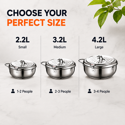 304 Stainless Steel Stovetop Deep Fryer Pot With Thermometer