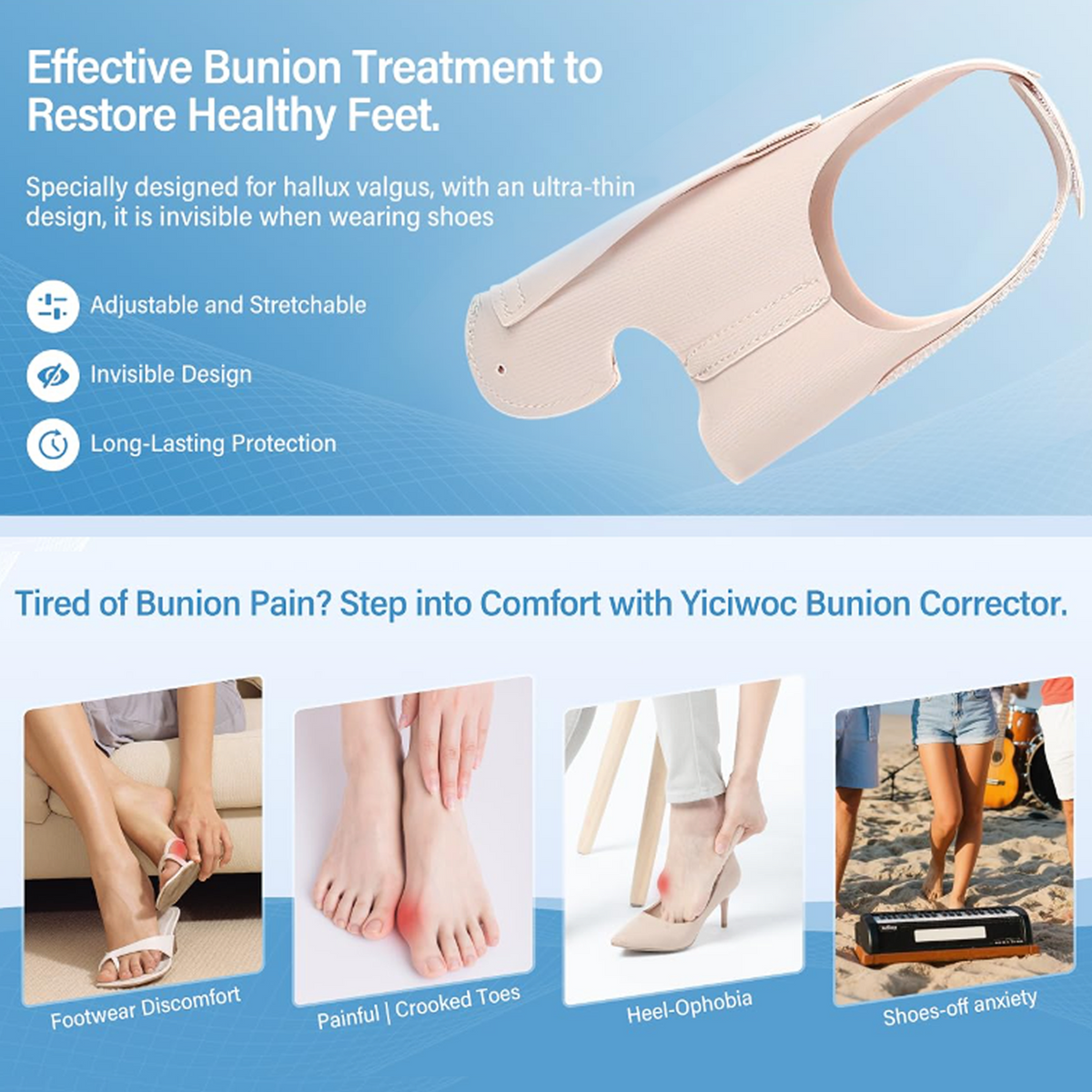 Adjustable Bunion Support Corrector -- Low-Profile Support for Everyday Foot Comfort