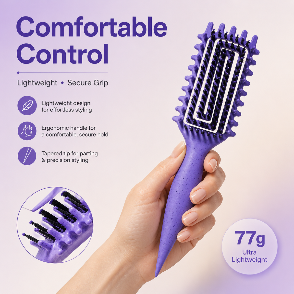 Defined Curl & Volume Styling Hair Brush 3-Side Clumping & Detangling Brush