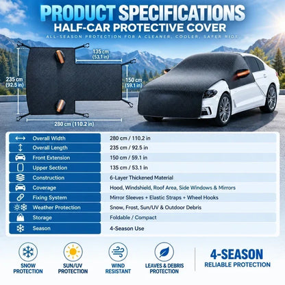 Upgrade 6-Layer Half-Car Protective Cover Snow, Frost, UV & Wind Protection