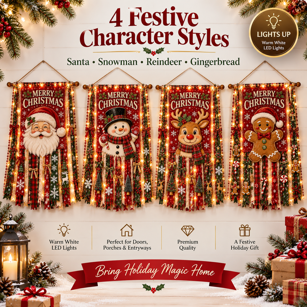 Lighted Christmas Door Hanging Decor