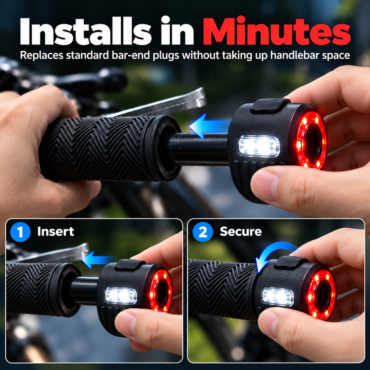Bike Bar-End Safety Lights (Pair) | USB Rechargeable, Front & Rear Visibility, Hidden Mount