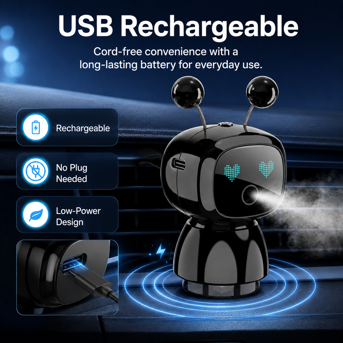 Cute Robot Car Diffuser Auto-Sensing Mist & LED Vent Freshener