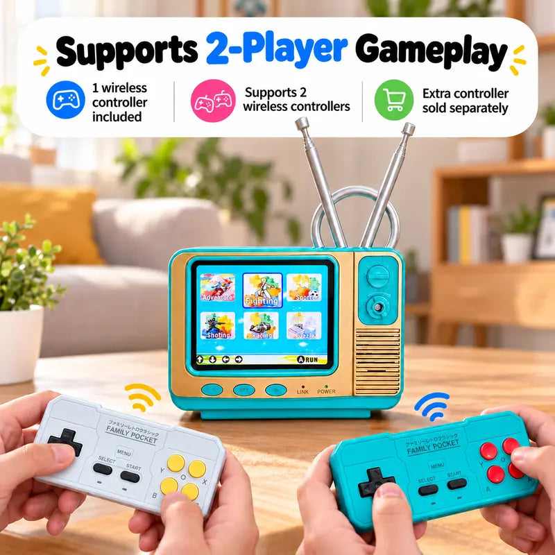 GV300 Retro Mini TV Gaming Console 2.8' IPS Screen, 308 Classic Games & Wireless Controller