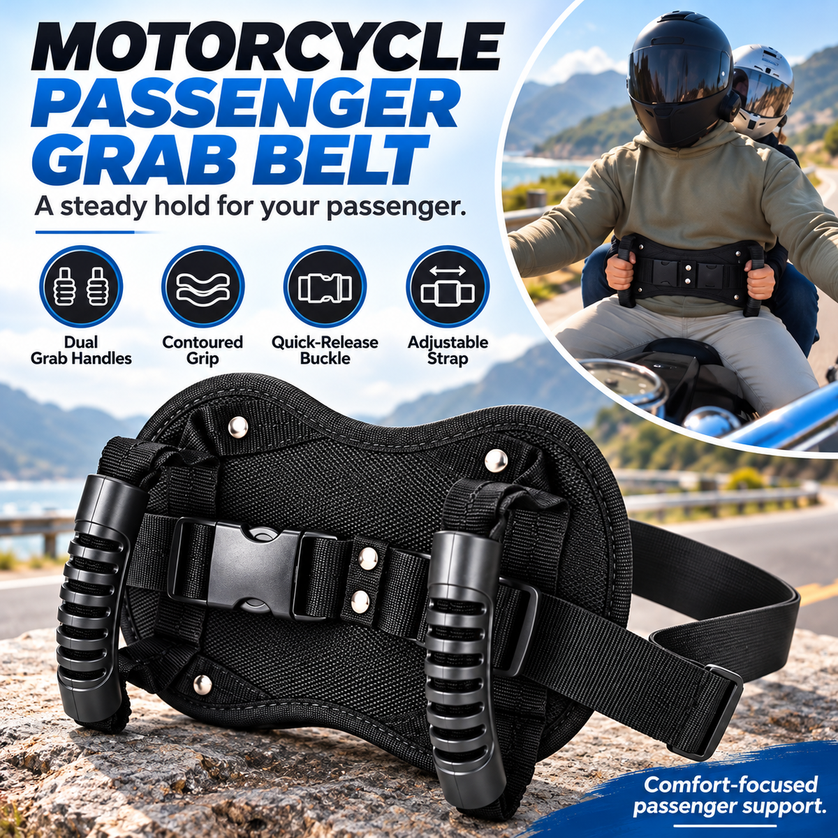 Ride Together Motorcycle Passenger Grab Belt