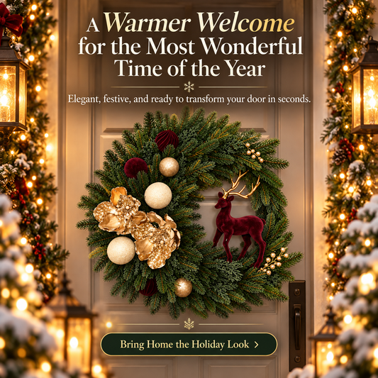 Luxury Burgundy Reindeer Christmas Wreath Elegant Champagne Gold Front Door Holiday Decor