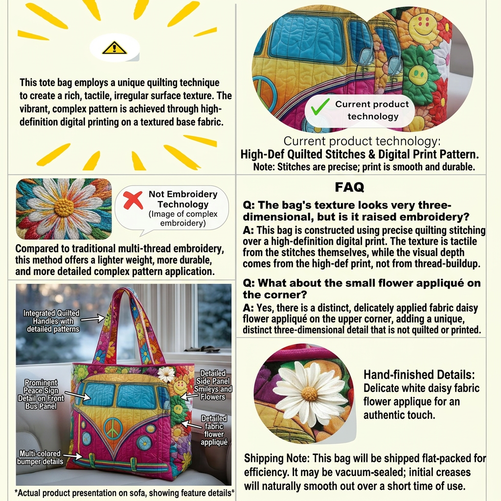 Hippie Van Quilted Tote Bag