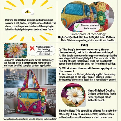 Retro Hippie Van Quilted Tote Boho Style Meets Everyday Function