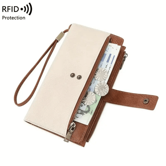 Women's long wallet, stylish clutch, elegant solid color RFID blocking leather wallet!