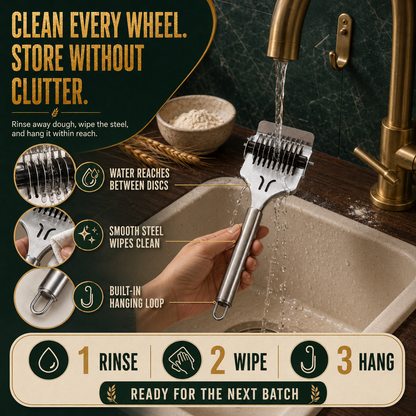 Stainless Steel 9-Wheel Adjustable Pasta Cutter Fast & Even Homemade Noodles