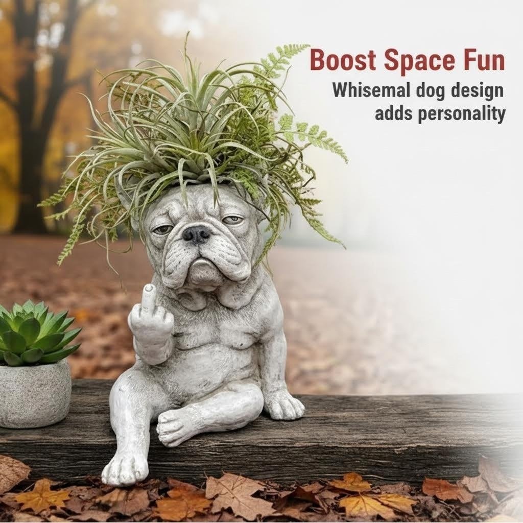 Funny French Bulldog Planter Sassy Dog Statue Flower Pot For Home & Desk Decor