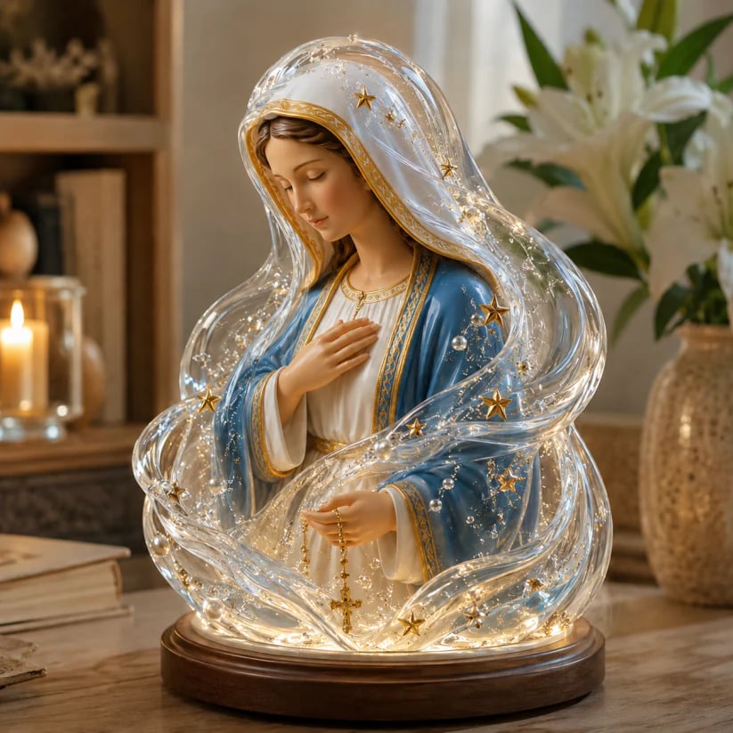 Our Lady of Starlight Illuminated Prayer Statue | Religious Decor & Faith Gift
