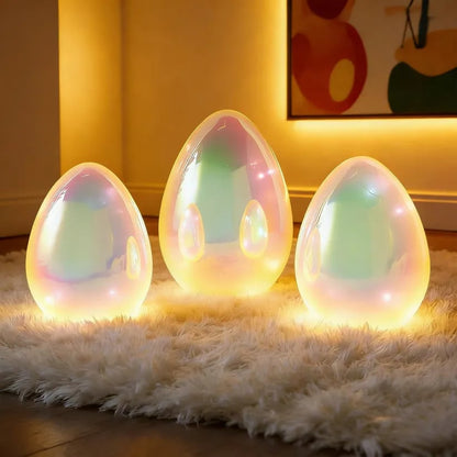Easter Decor - Glowing Pearlescent Glass Egg Trio