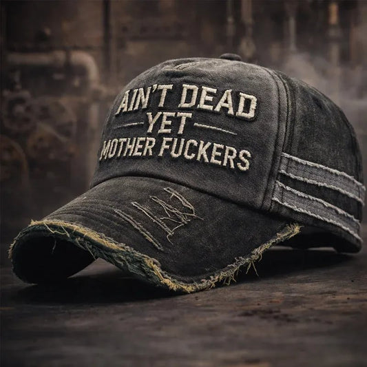 Ain't Dead Yet Vintage Trucker Hat, Distressed Mesh Back Trucker Cap, Adjustable Retro Baseball Cap for Men Women