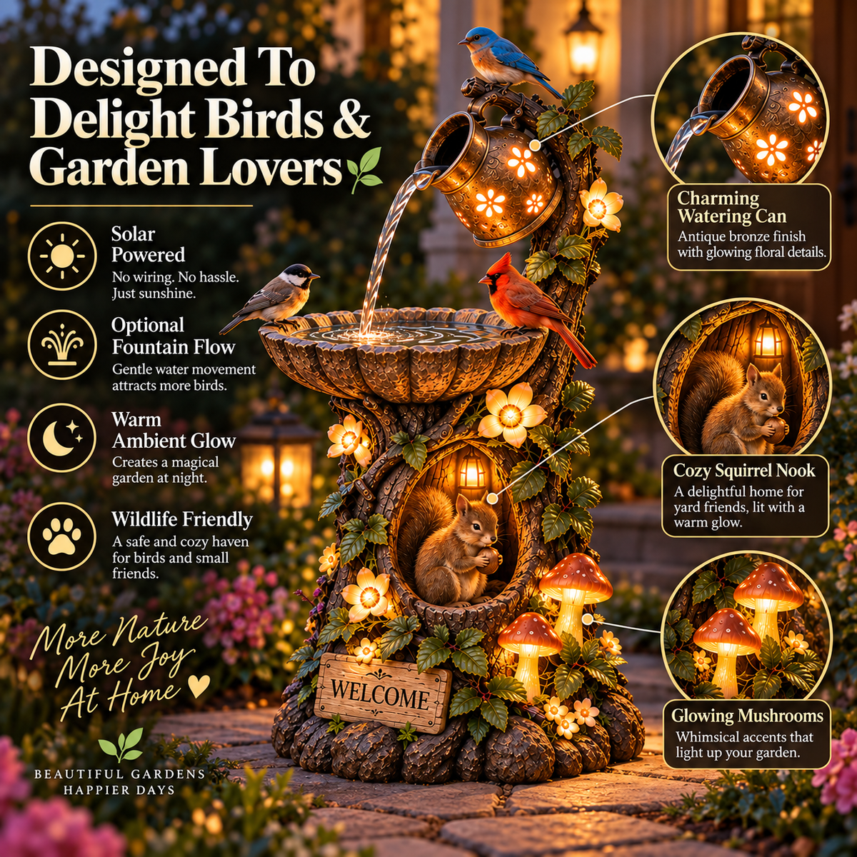 Solar Birdbath Fountain Garden Decor A Cozy Wildlife Haven for Your Yard