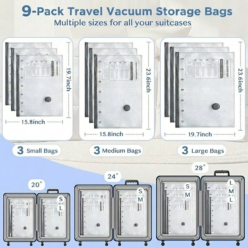 Rechargeable Vacuum Pump Travel Storage Bag Set