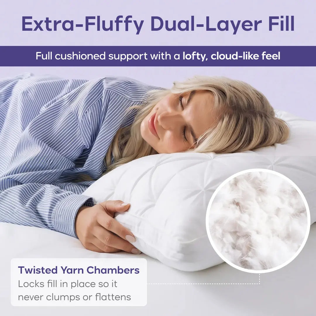 Plush breathable bed pillow in available colors